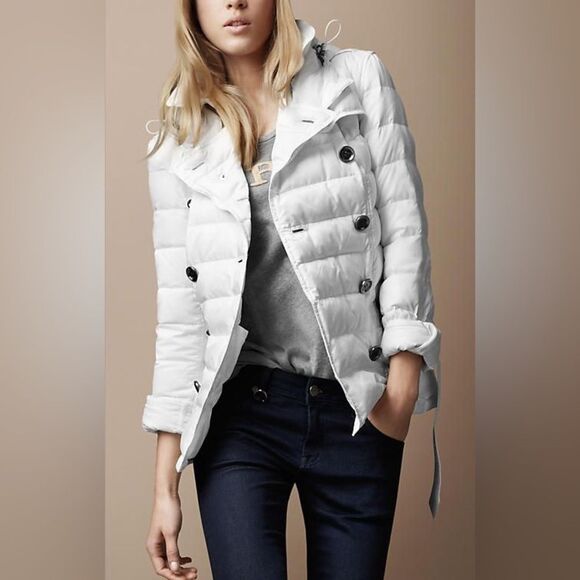 RARE Burberry Goose Down Jacket White Burberry Brit Puffer Coat Medium - Picture 1 of 16